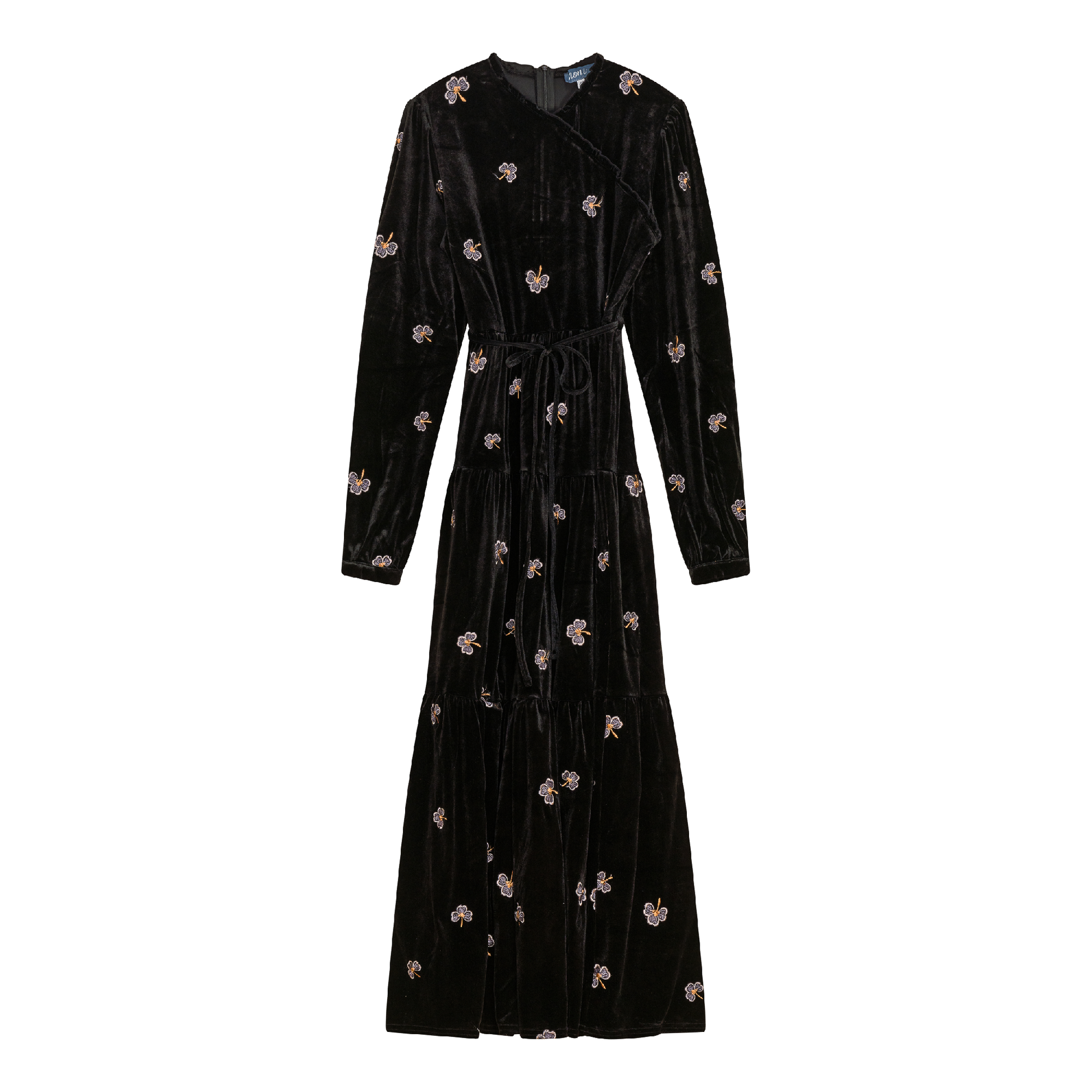 Embroidered Velour Dress Black
