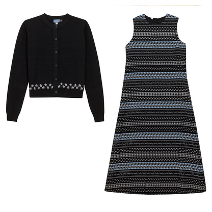 Striped Floral Print 2Pc Set Black