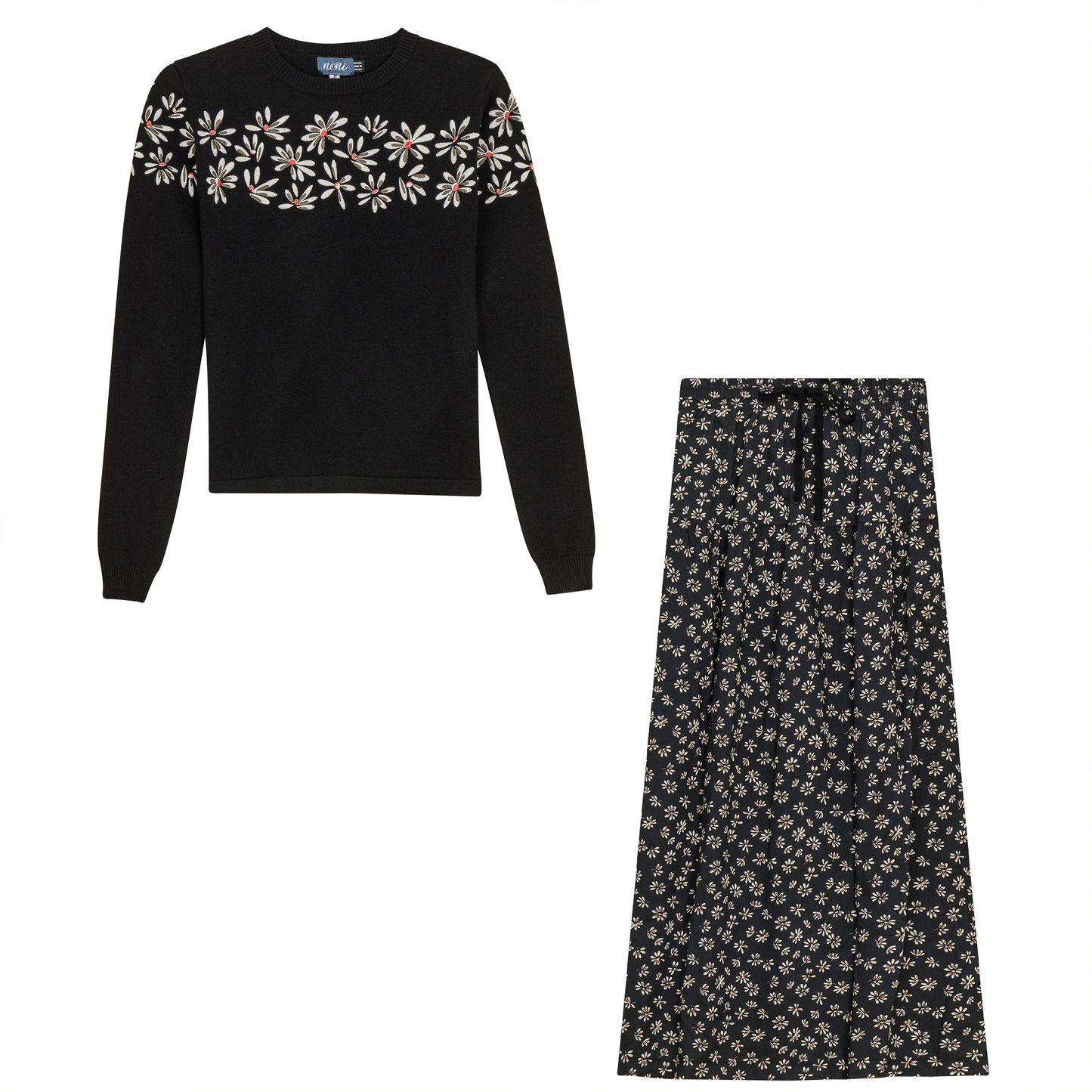 Woven Floral 2Pc Set Black