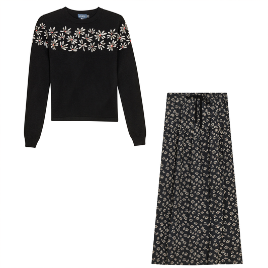 Woven Floral 2Pc Set Black