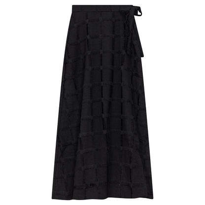 Woven Fringe Wrap Skirt Black