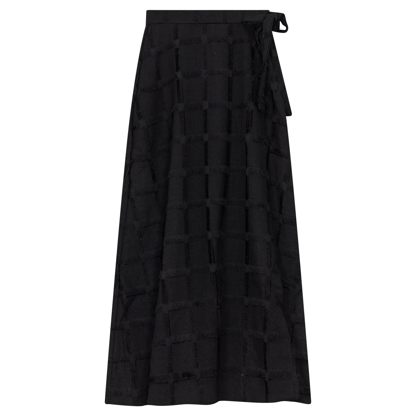 Woven Fringe Wrap Skirt Black