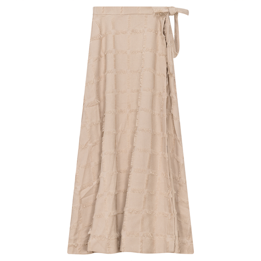 Woven Fringe Wrap Skirt Dark Almond