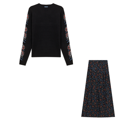 Tiered Floral Chiffon 2 Pc Set Black