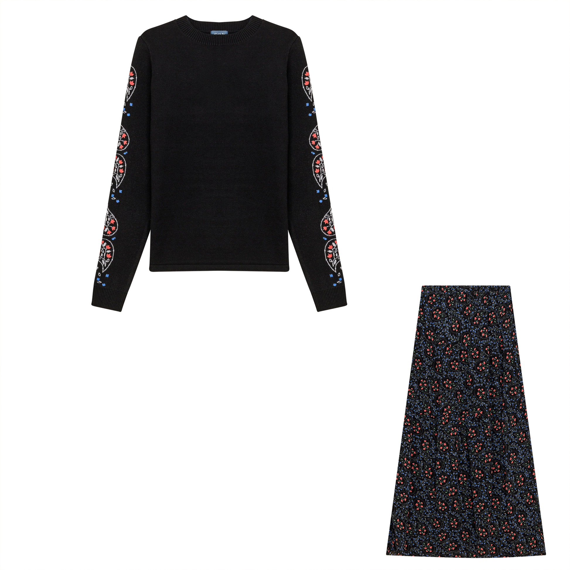 Tiered Floral Chiffon 2 Pc Set Black