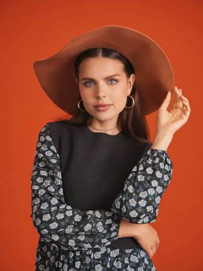 Midi Printed Dress with Knitted Vest