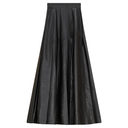 Leather Pleated Midi Skirt Black