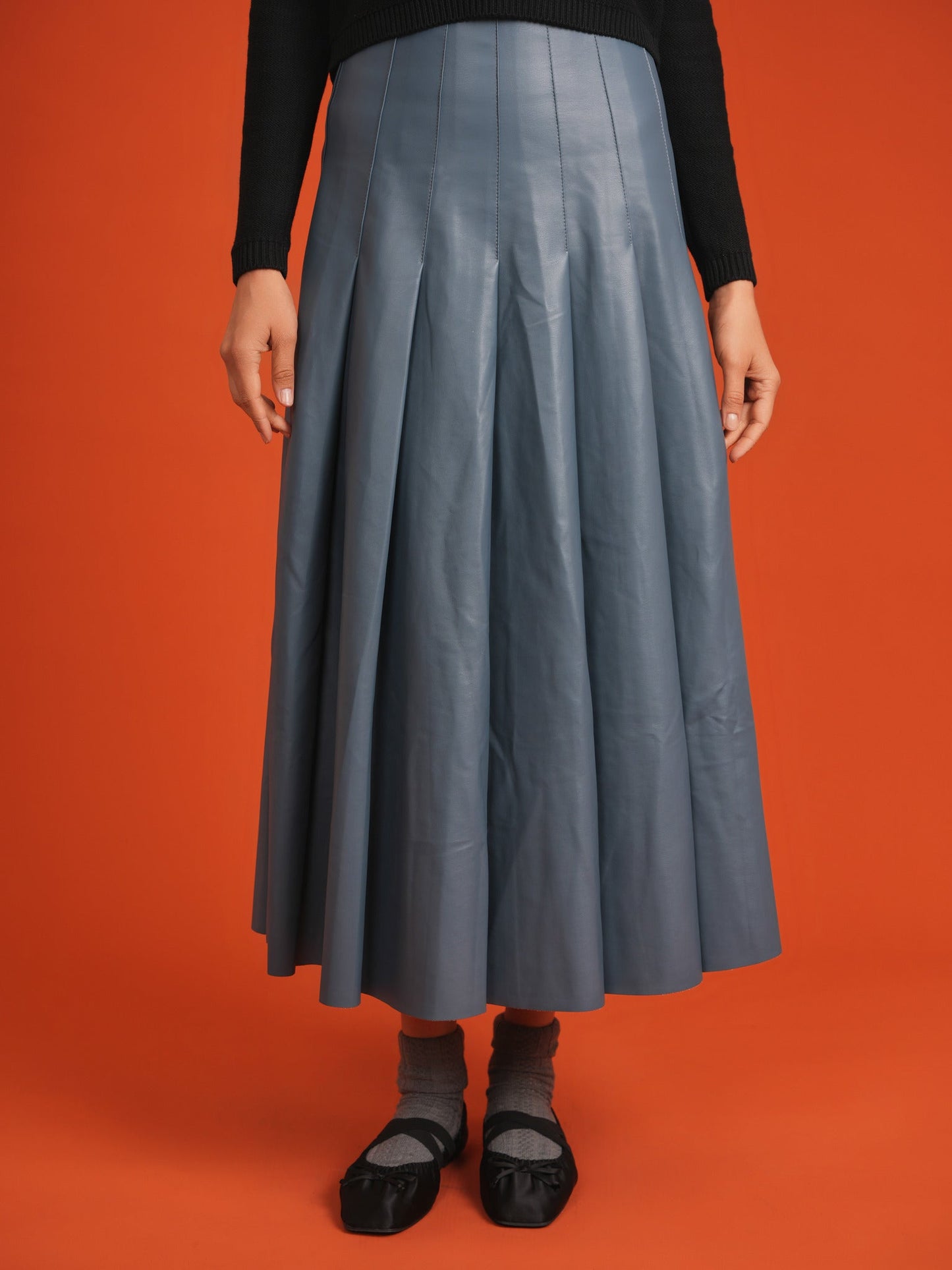 Leather Pleated Midi Skirt