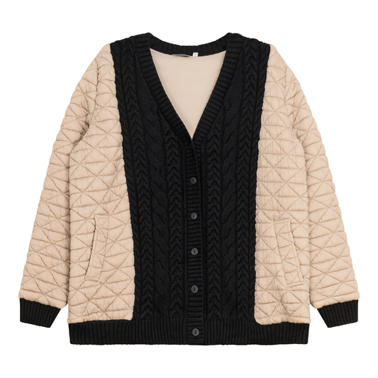 Quilted Knit Cardigan Beige