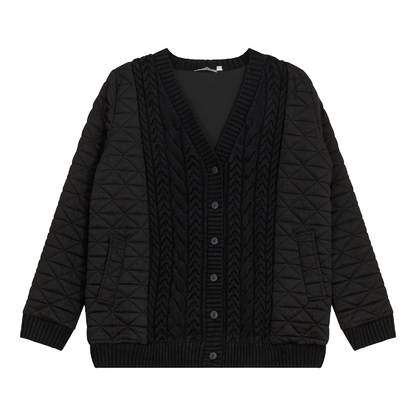 Quilted Knit Cardigan Black