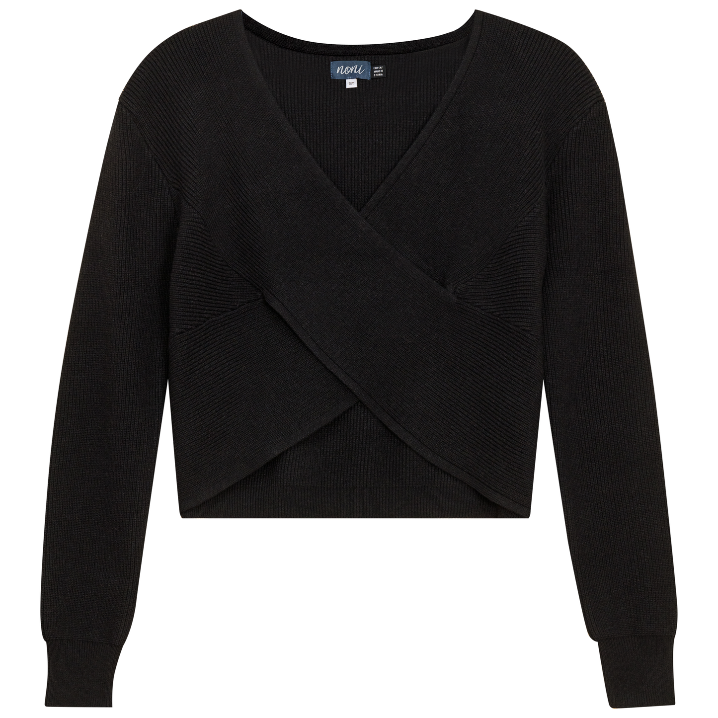 Chunky Knit Wrap Cropped Sweater Black