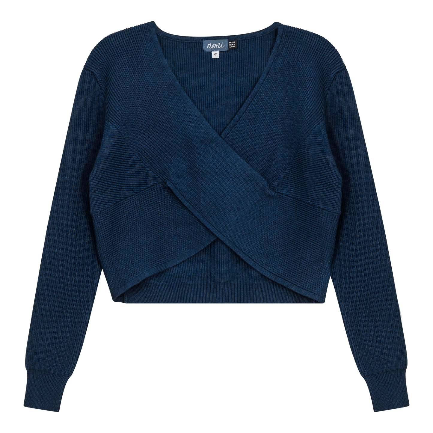 Chunky Knit Wrap Cropped Sweater Navy