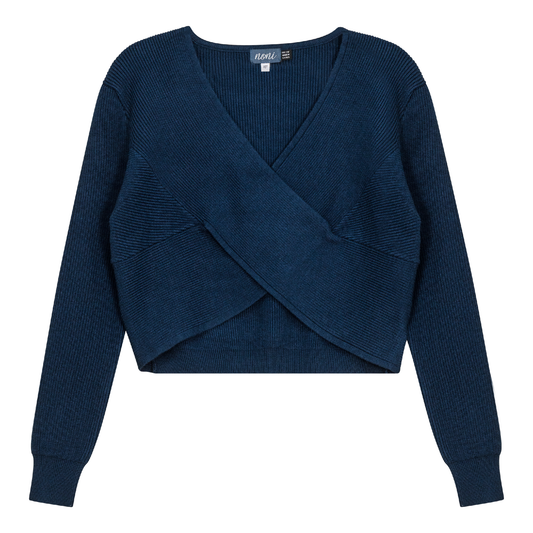 Chunky Knit Wrap Cropped Sweater Navy