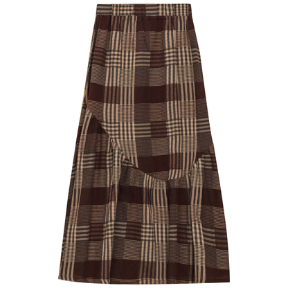 Woven Plaid Midi Skirt Beige