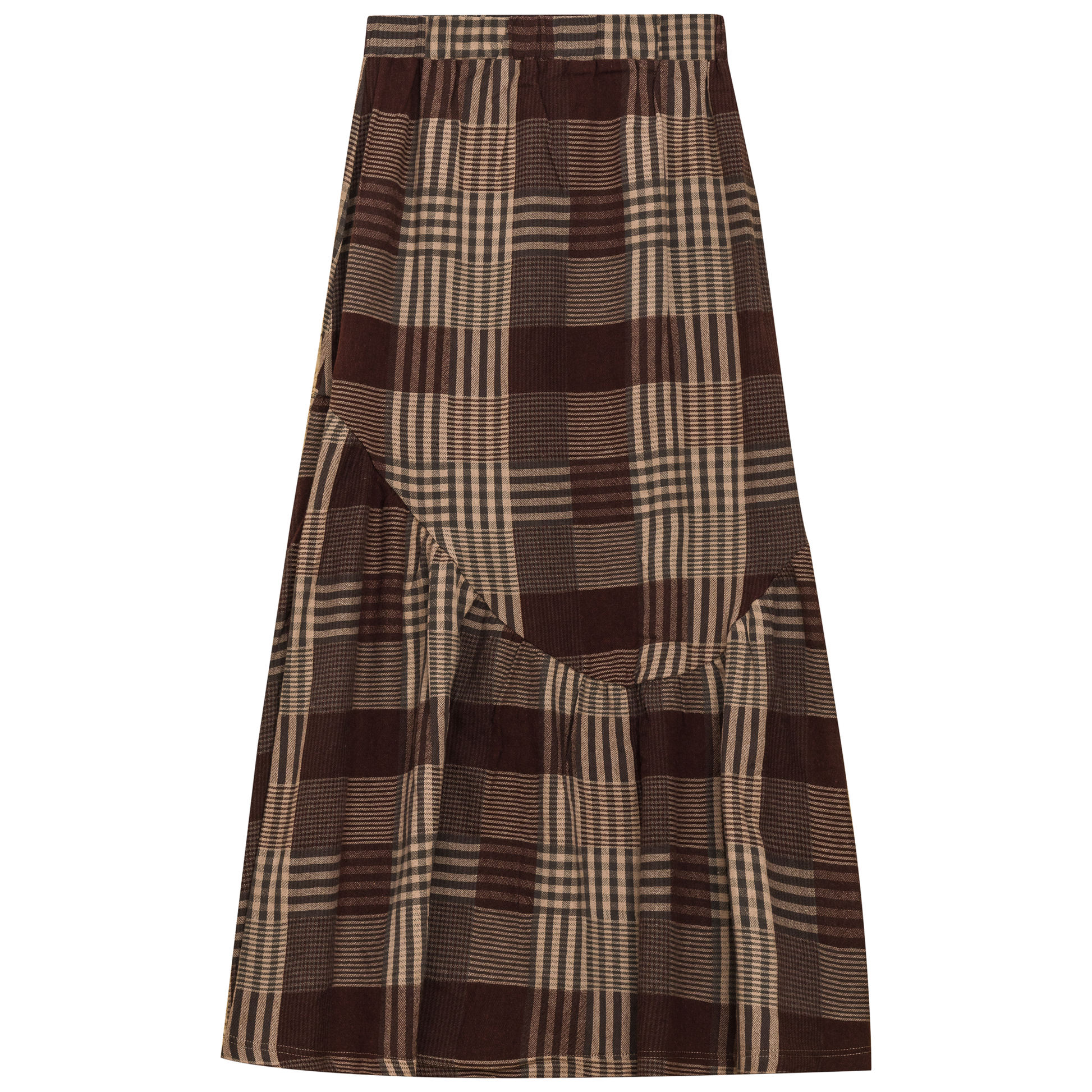 Woven Plaid Midi Skirt Beige
