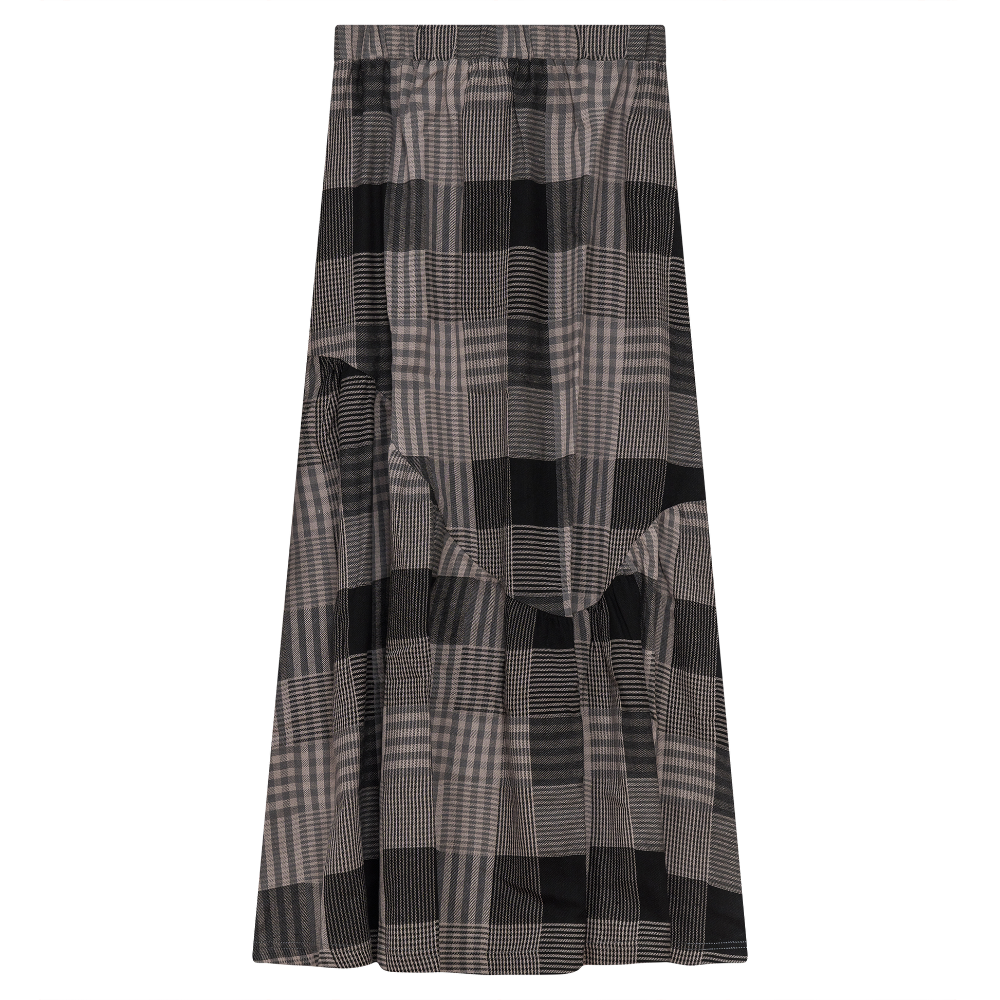 Woven Plaid Midi Skirt Black