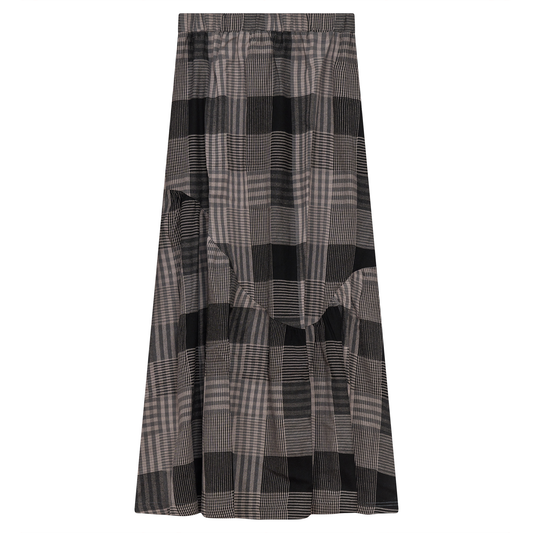 Woven Plaid Midi Skirt Black