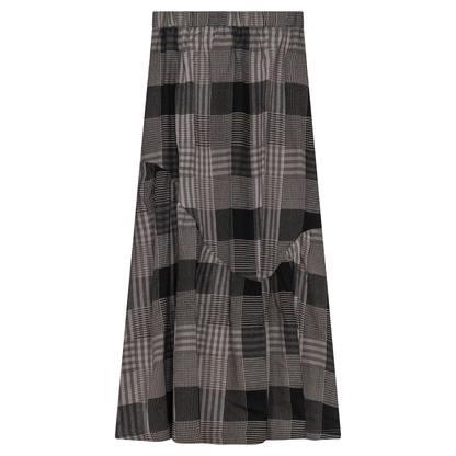Woven Plaid Midi Skirt Black
