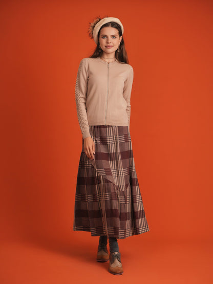 Woven Plaid Midi Skirt