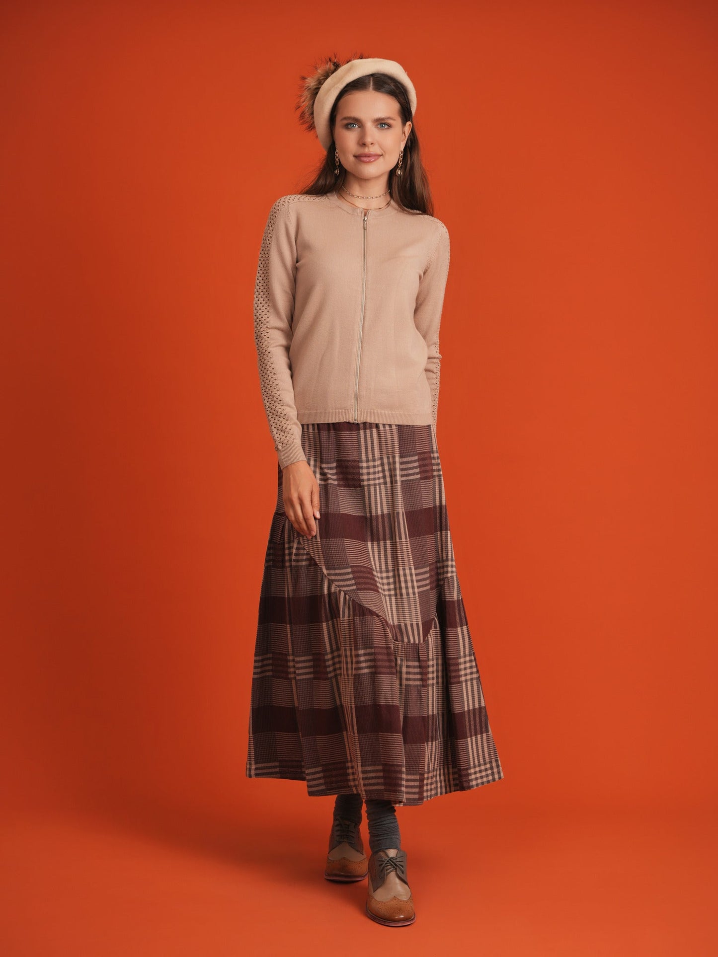 Woven Plaid Midi Skirt