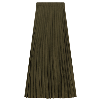 Sunburst Pleated Midi Skirt Olive