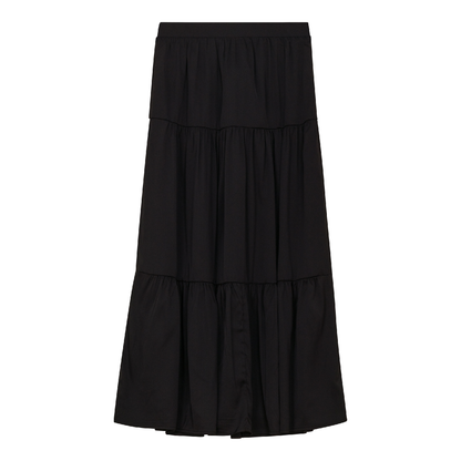 Midi Satin Tiered Skirt Black