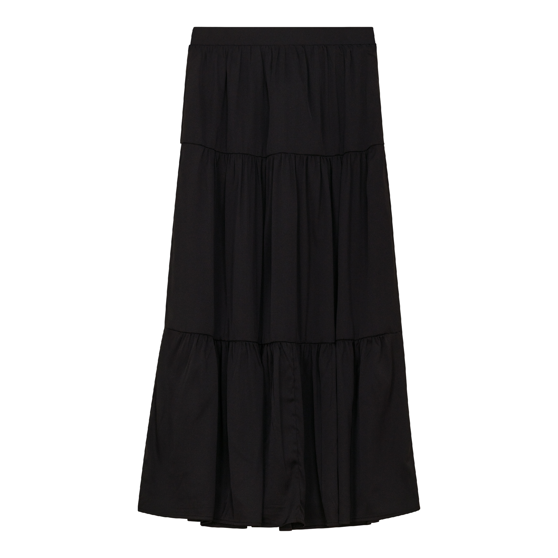 Midi Satin Tiered Skirt Black