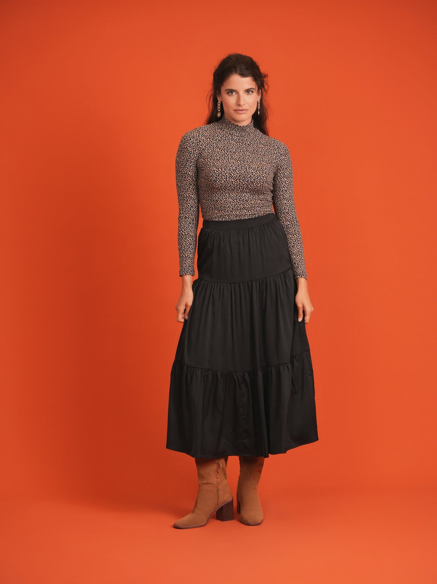 Midi Satin Tiered Skirt