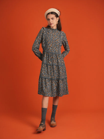 Floral Print Lace Trim Dress