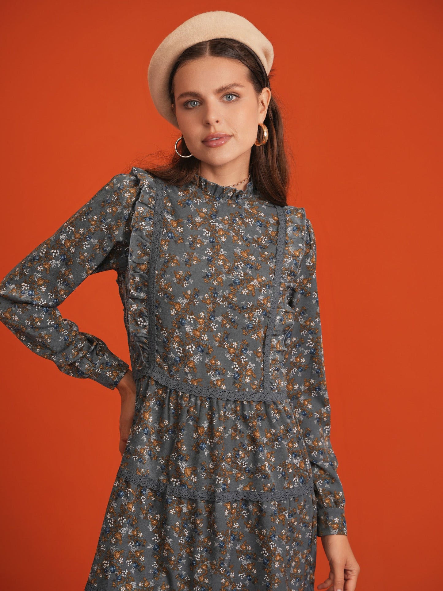 Floral Print Lace Trim Dress