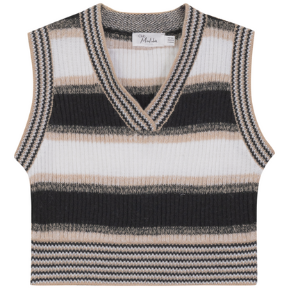 Striped Knit Vest Black White Stone