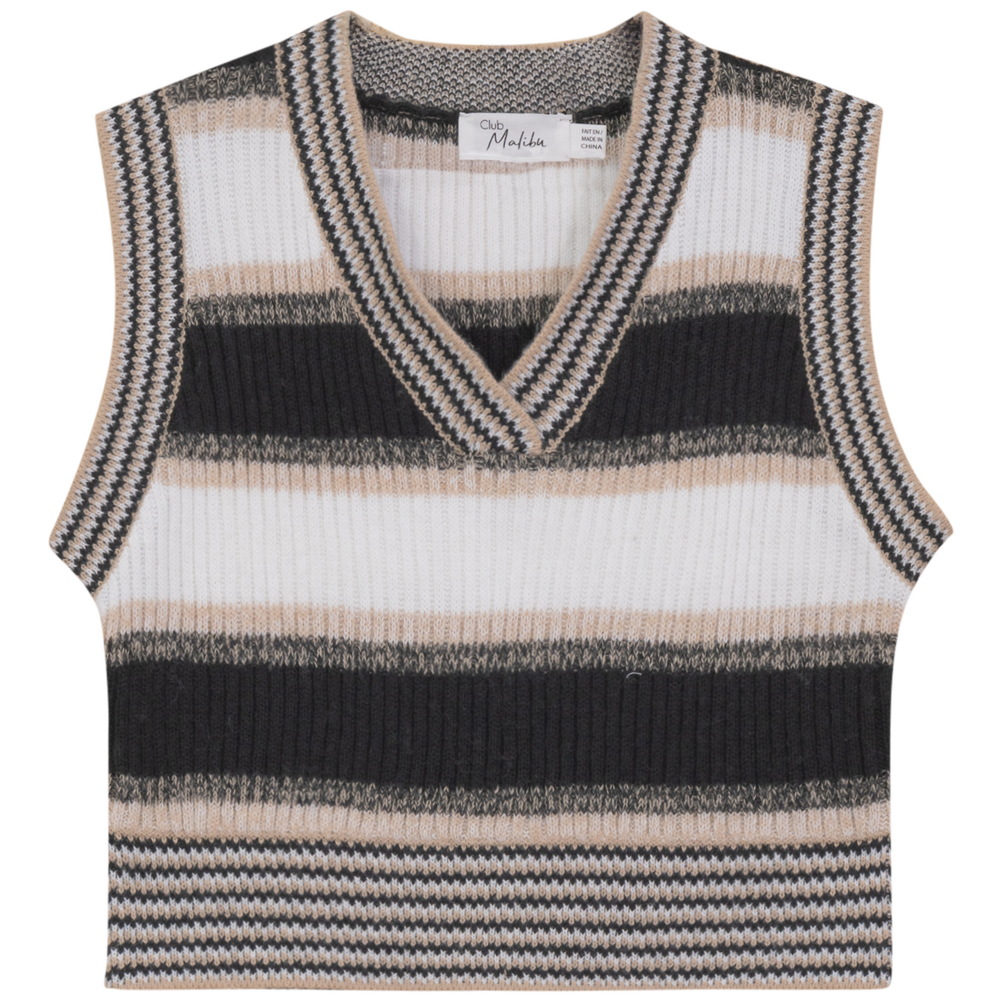Striped Knit Vest Black White Stone
