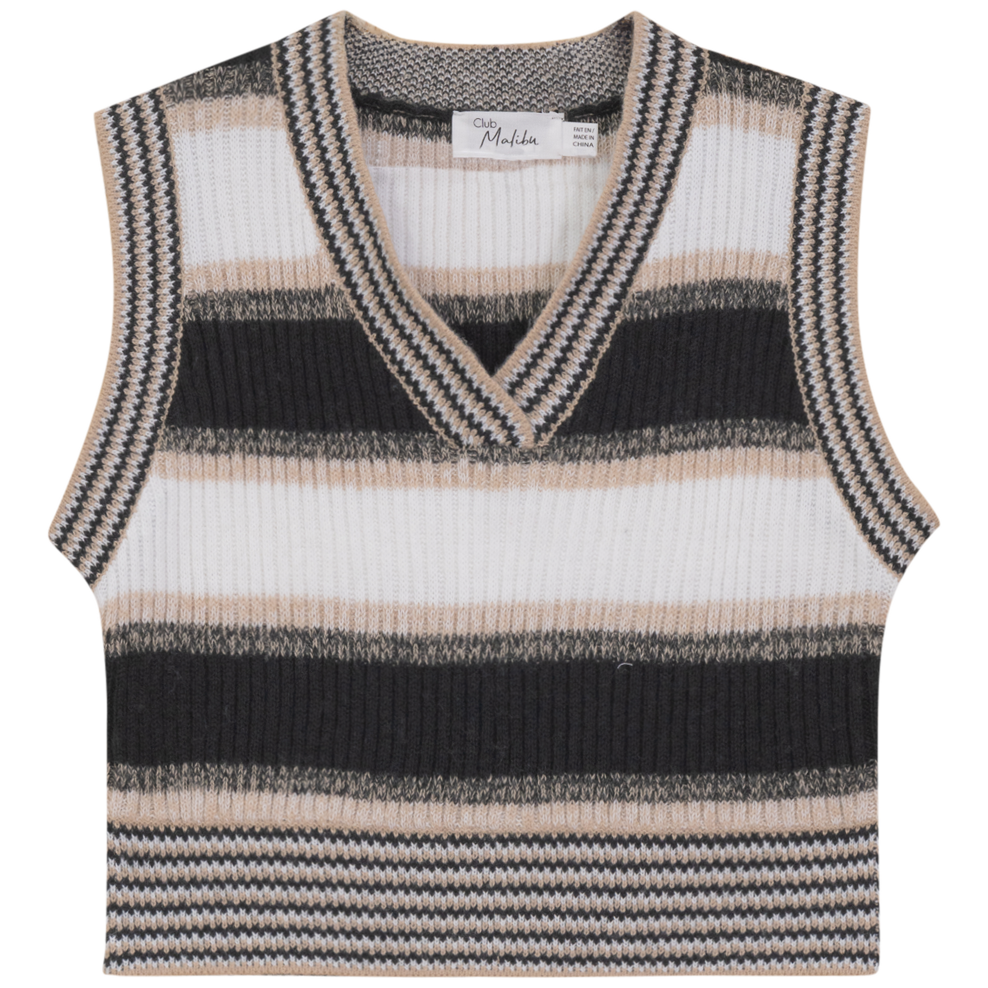 Striped Knit Vest Black White Stone