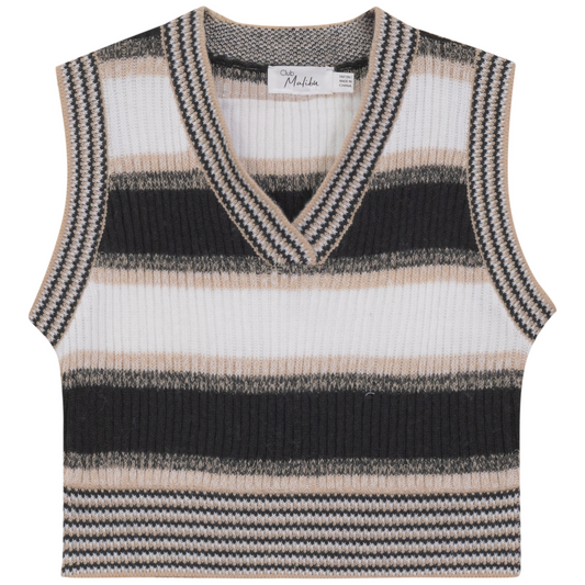 Striped Knit Vest Black White Stone