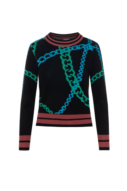 Printed knit Chain Sweater Black