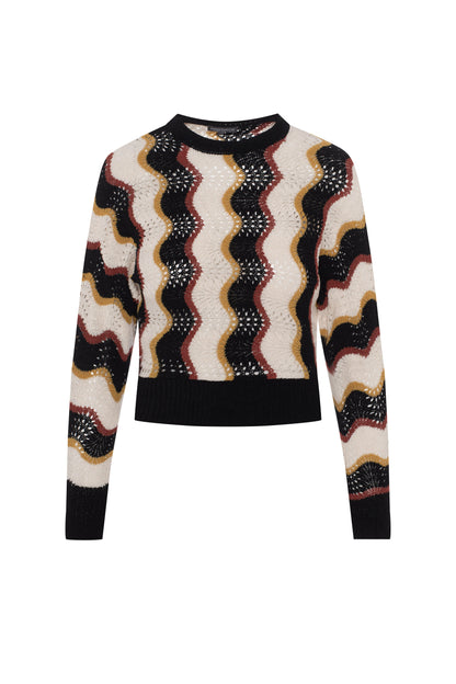 Crochet Vertical Chevron Knit Top Multi