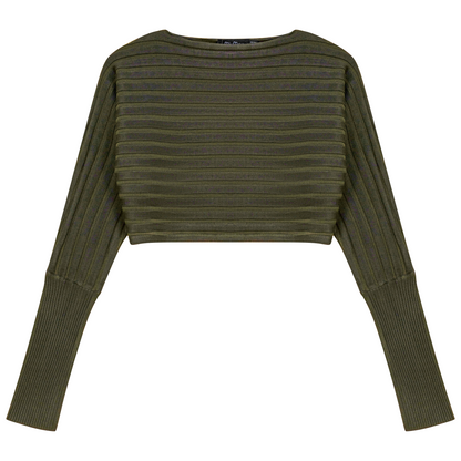 Croppped Knit Sweater Dark Olive