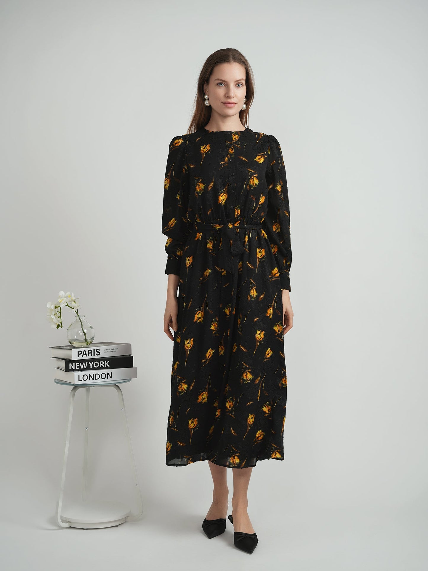 Printed Satin A line Dress