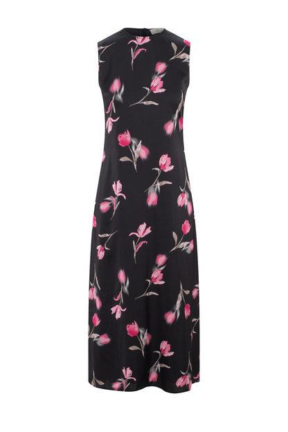 Printed Satin Midi Jumper Black Tulips