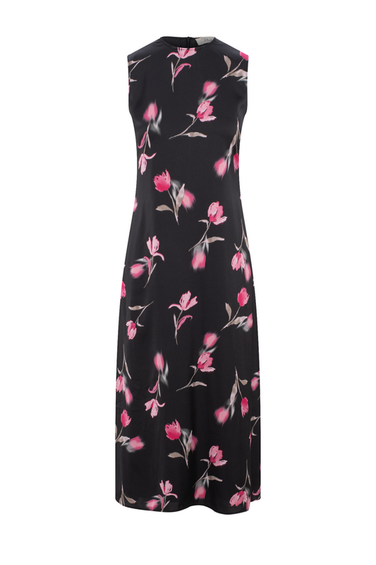 Printed Satin Midi Jumper Black Tulips