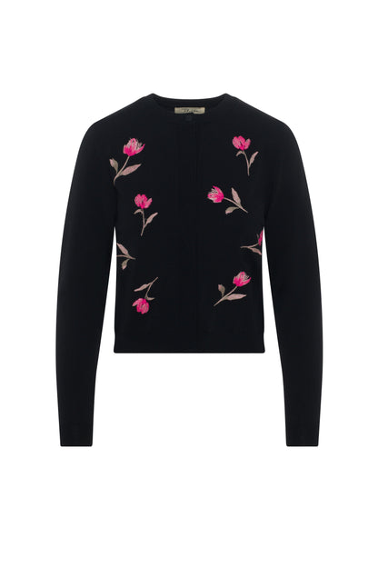 Emboidered Knit Cropped Cardigan Black