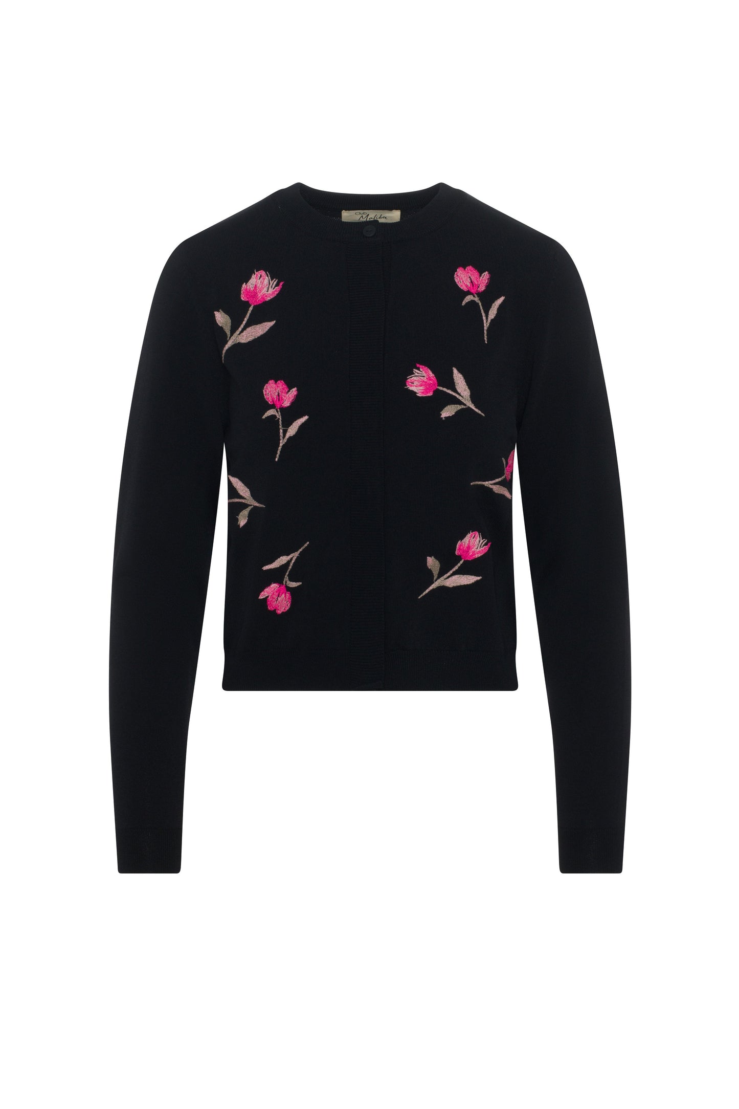 Emboidered Knit Cropped Cardigan Black