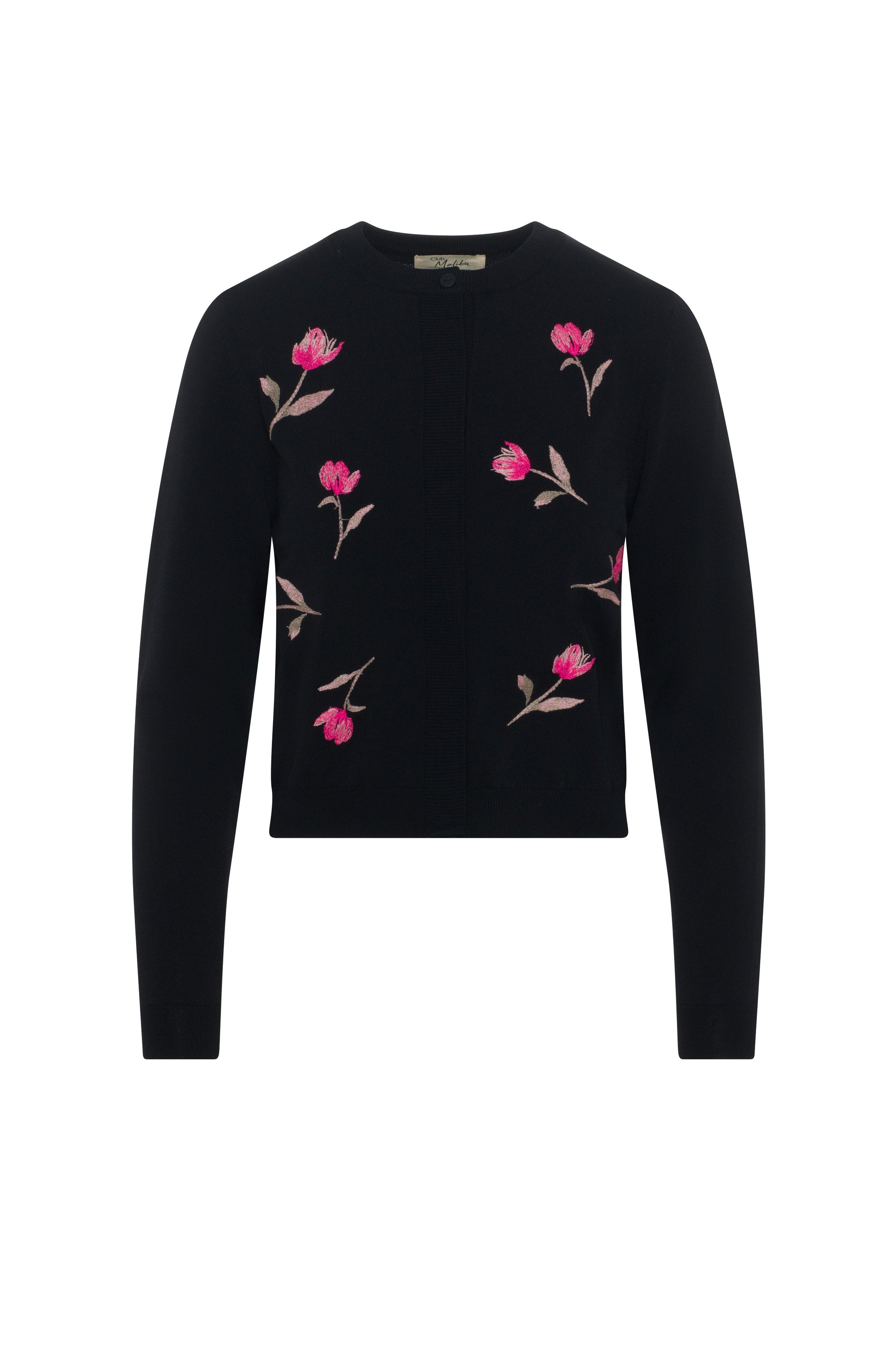 Emboidered Knit Cropped Cardigan Black