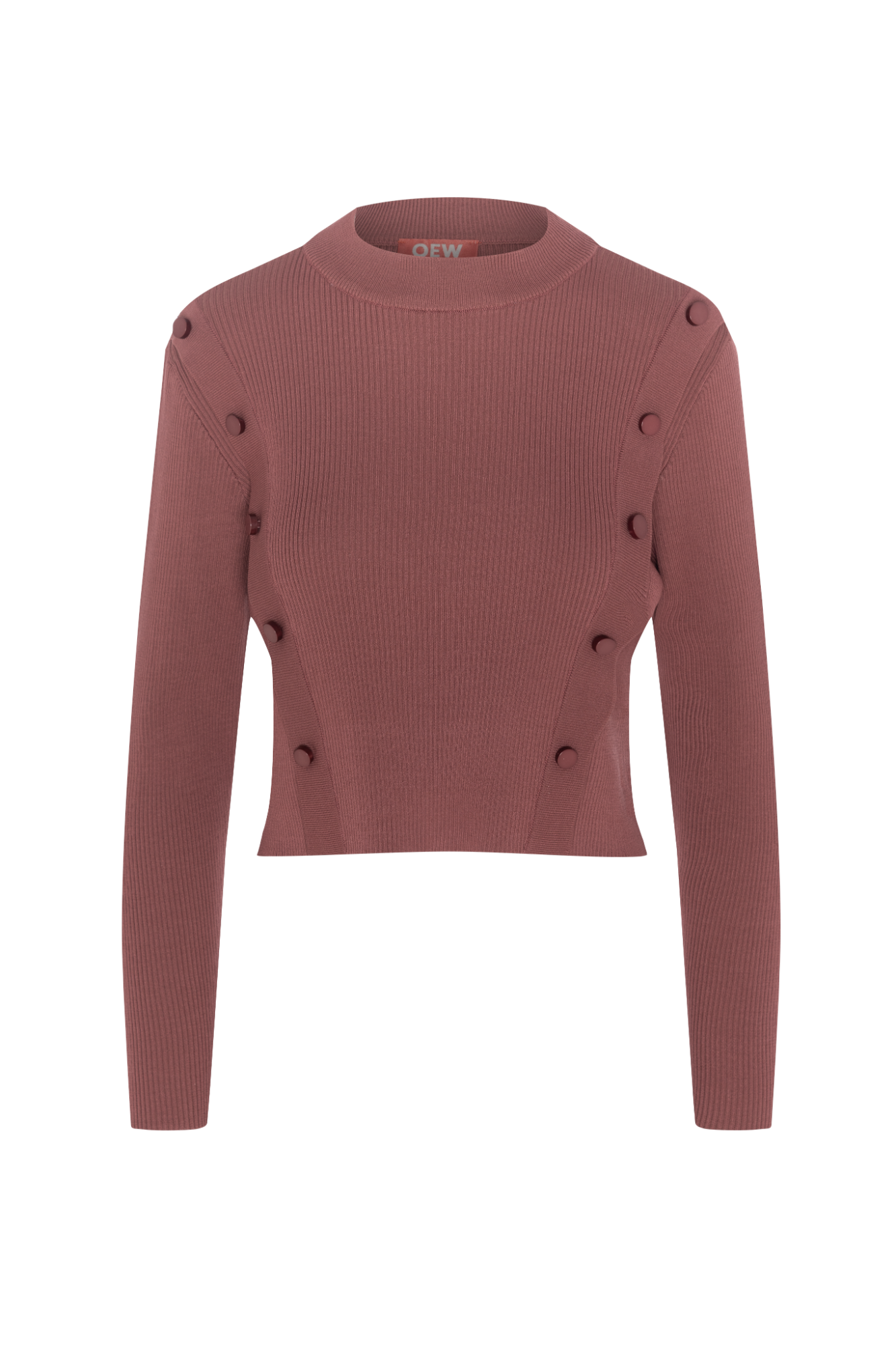 Cropped Ribbed Mock Neck Button Sweater Champagne