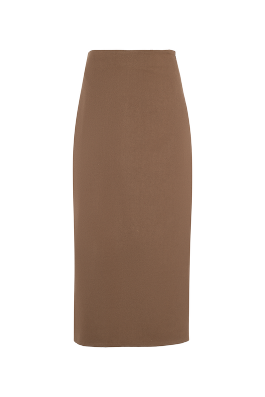 Cool Wool Midi A Line Strap Skirt Cognac