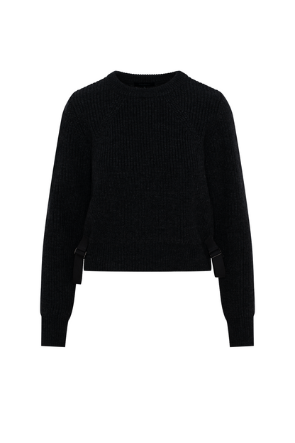 Cropped Belt Sweater Black