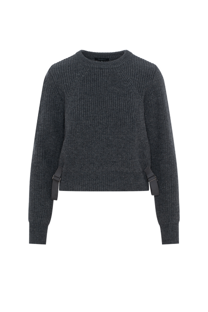 Cropped Belt Sweater Dark Grey Mix