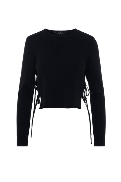 Cropped Double Tie Sweater Black