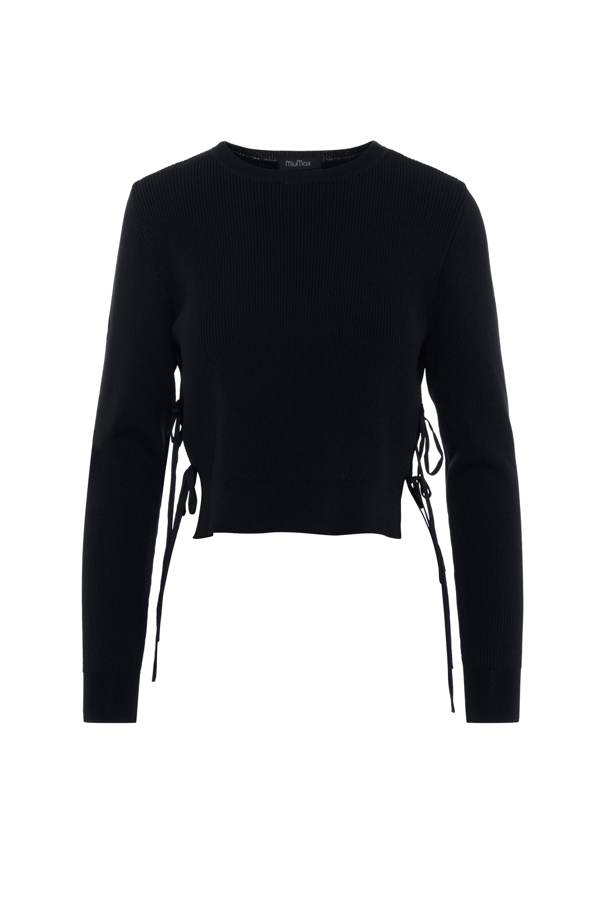 Cropped Double Tie Sweater Black