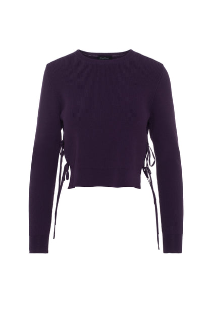 Cropped Double Tie Sweater Plum